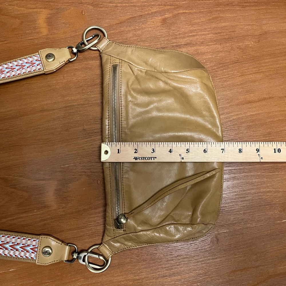 HOBO • Leather Crossbody Bag • Tan w/ Wide Woven Strap • Card Slots - Picture 7 of 8